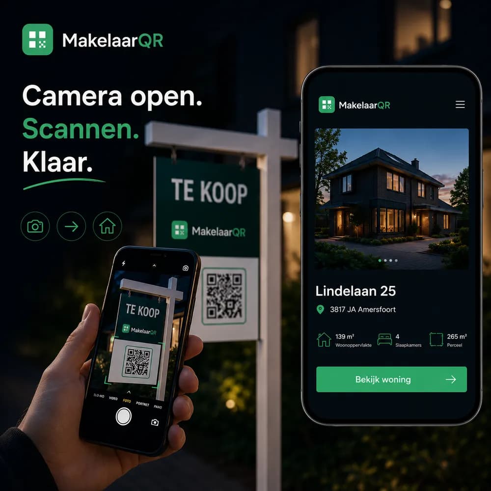 Een te-koop-bord met QR-code scannen met de standaard telefooncamera, zonder app